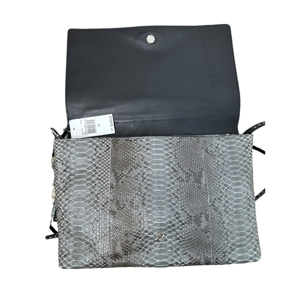 Michael Kors Collection Joni Gray Black Python Leather Fringe Fall Winter Clutch - Picture 9 of 16